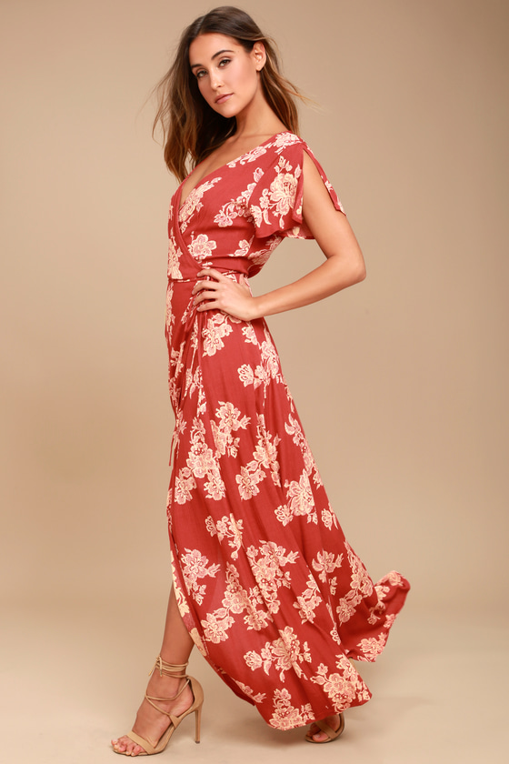 Lovely Rust Red Floral Print Dress ...